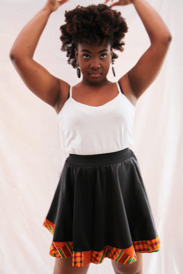 Black Wet-Look Skater Skirt - Image 2