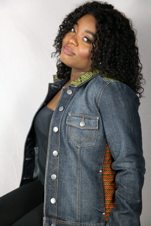 Brown and Blue Denim Jacket