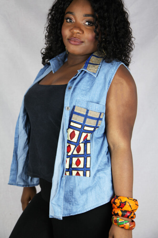Blue Sleeveless Jean Vest - Image 3