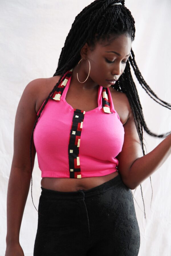 Pink Halter Neck Crop Top