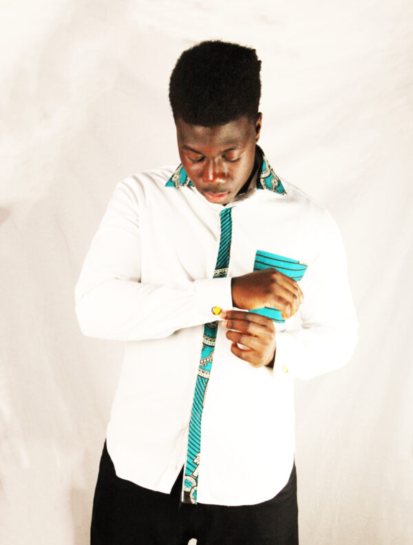Turquoise Key Cuffed Long Sleeve Men's Shirts