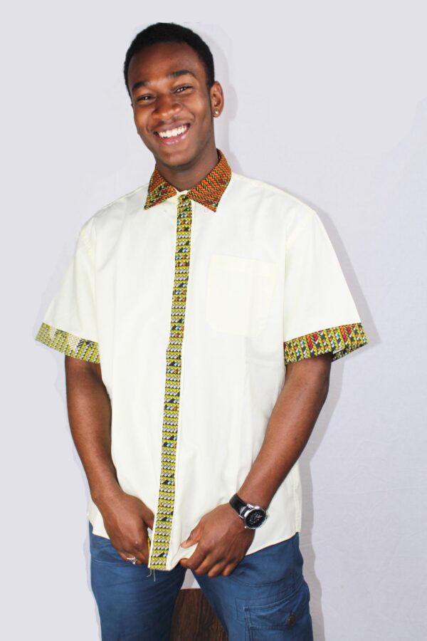 Brown Two-toned Short-Sleeve Men's Shirt