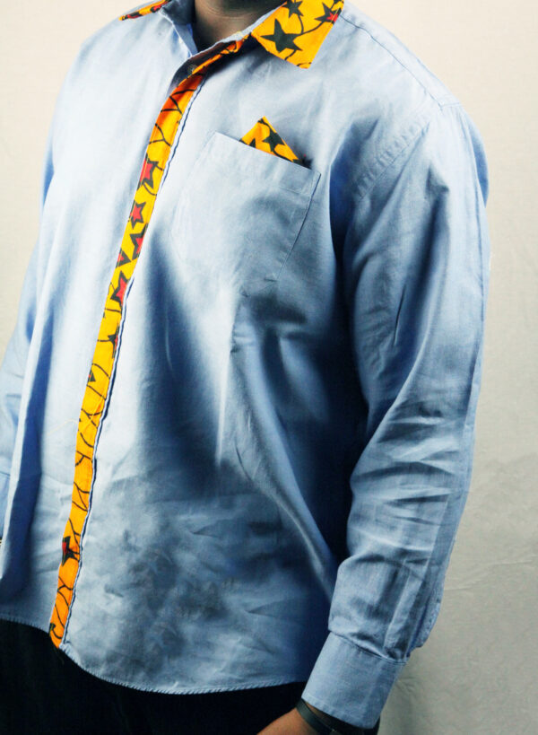 Blue Yellow-Star Cuffed Long Sleeve Men's Shirt - Image 2