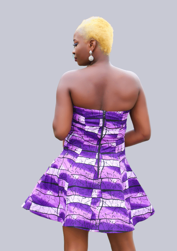 Mixed-Fabric Strapless Dress with Front Pockets - Image 2
