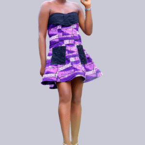 Mixed-Fabric Strapless Dress with Front Pockets
