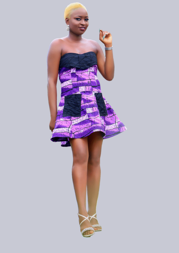 Mixed-Fabric Strapless Dress with Front Pockets